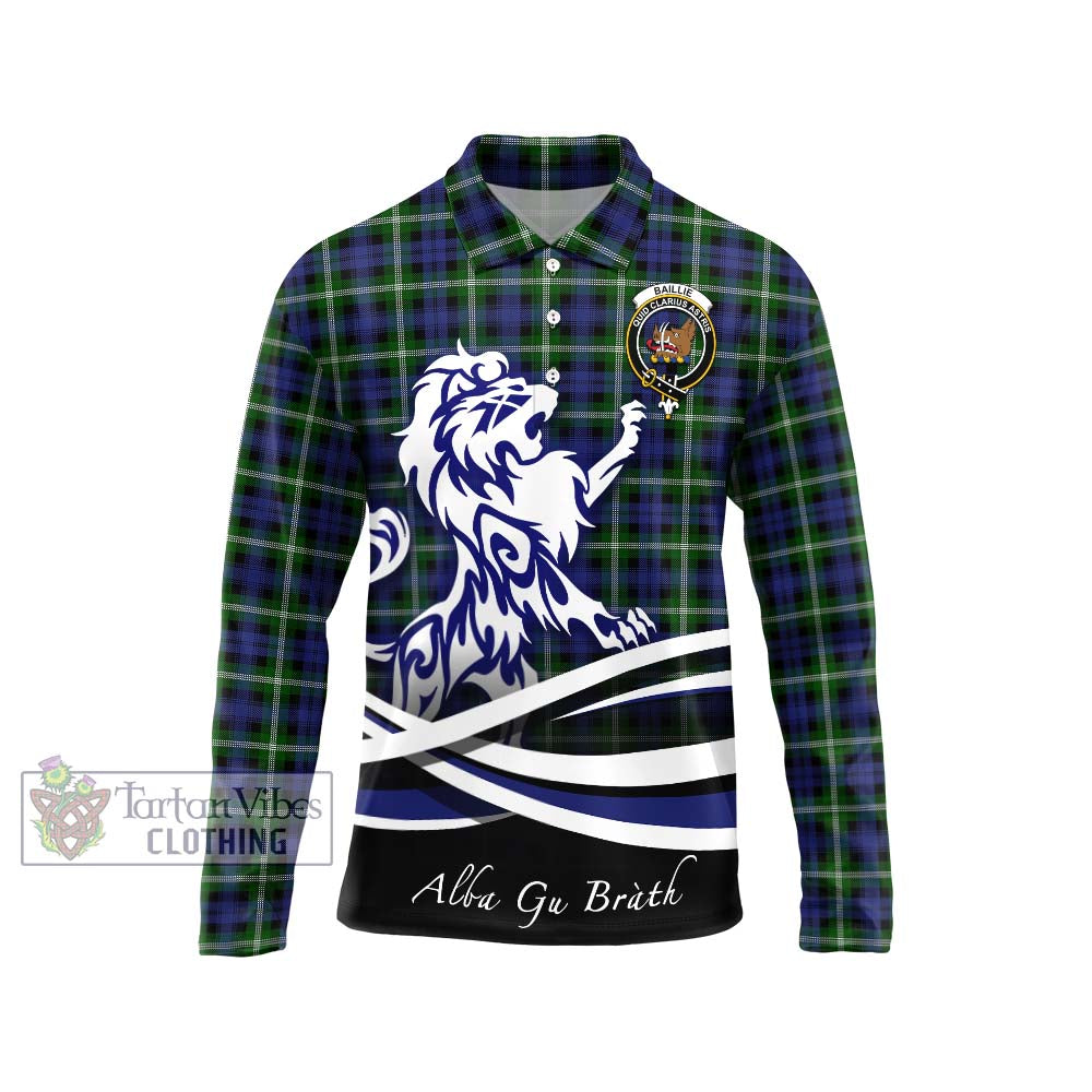 Baillie (Bailey) Tartan Long Sleeve Polo Shirt with Alba Gu Brath Regal Lion Emblem Unisex - Tartanvibesclothing Shop