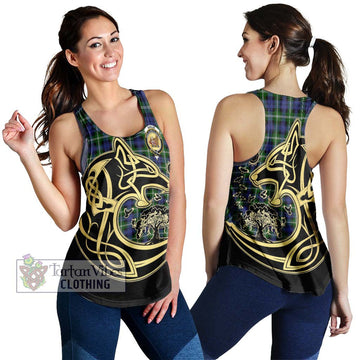 Baillie (Bailey) Tartan Women's Racerback Tanks with Family Crest Celtic Wolf Style