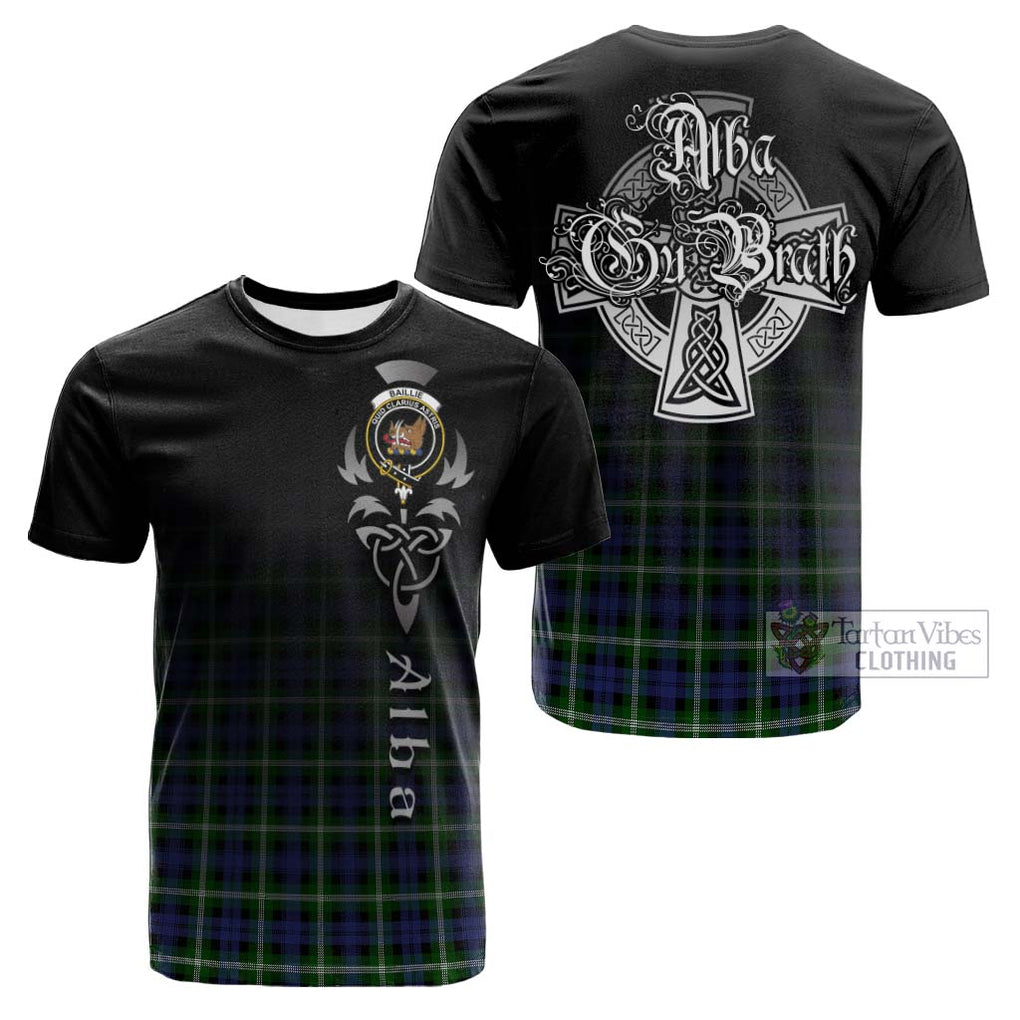 Tartan Vibes Clothing Baillie Modern Tartan Cotton T-shirt Featuring Alba Gu Brath Family Crest Celtic Inspired