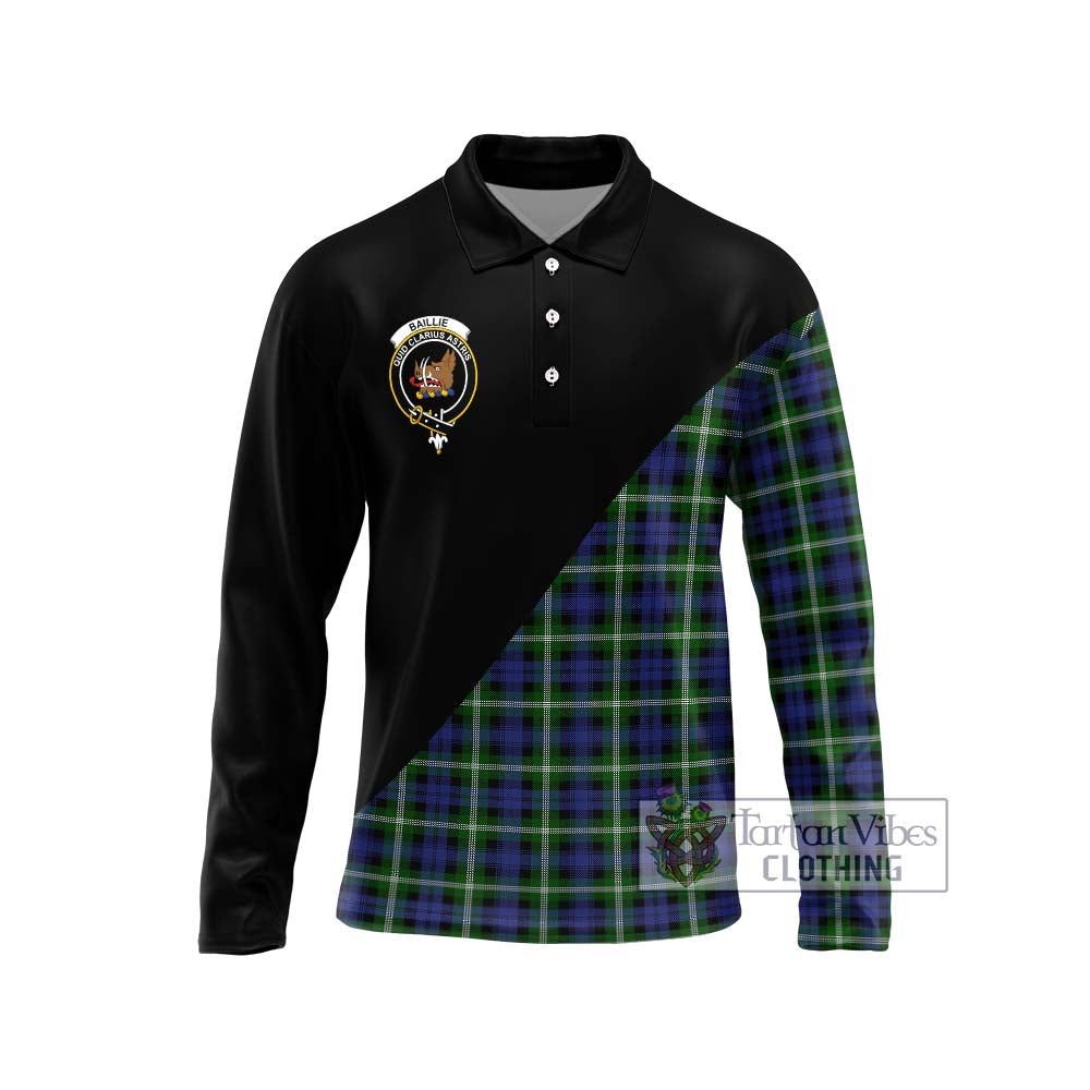 Baillie (Bailey) Tartan Long Sleeve Polo Shirt with Family Crest and Military Logo Style Unisex - Tartanvibesclothing Shop