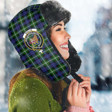 Baillie (Bailey) Tartan Winter Trapper Hat with Family Crest