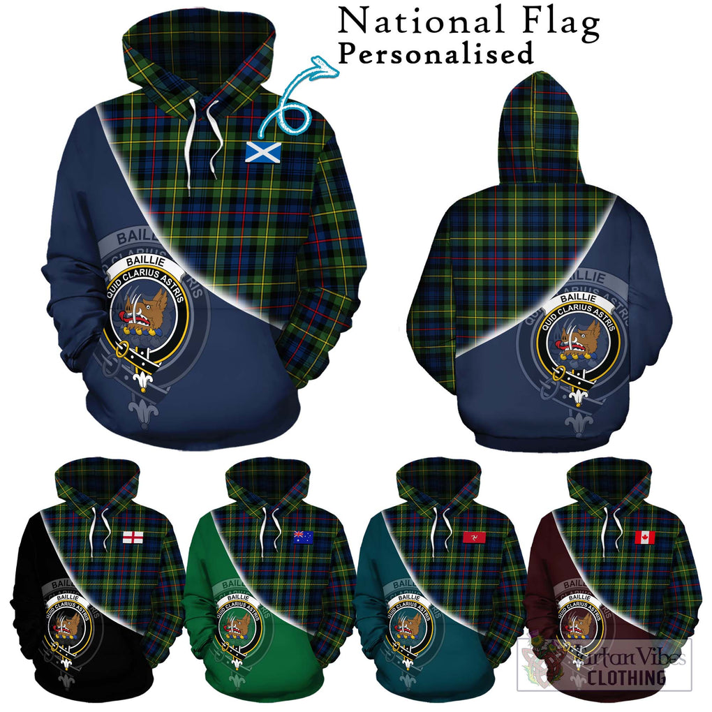 Baillie (Bailey) Tartan Hoodie with Personalised National Flag and Family Crest Half Style Zip Hoodie - Tartanvibesclothing Shop