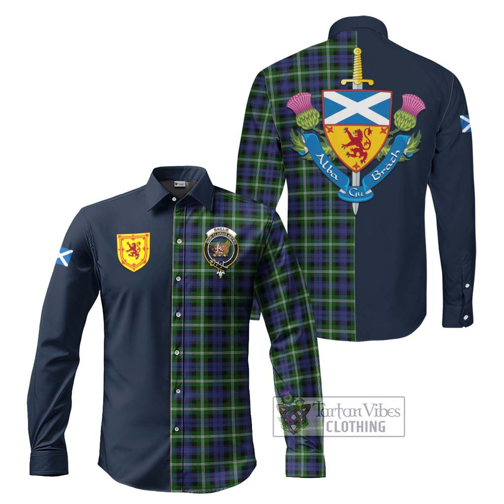 Tartan Vibes Clothing Baillie Modern Tartan Long Sleeve Button Shirt with Scottish Lion Royal Arm Half Style