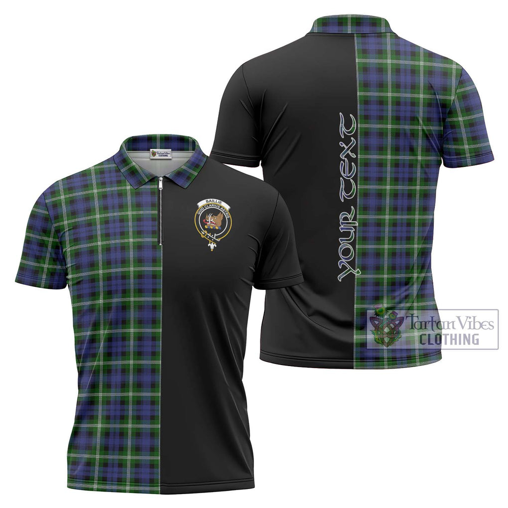 Baillie (Bailey) Tartan Zipper Polo Shirt with Family Crest and Half Of Me Style Unisex - Tartanvibesclothing Shop