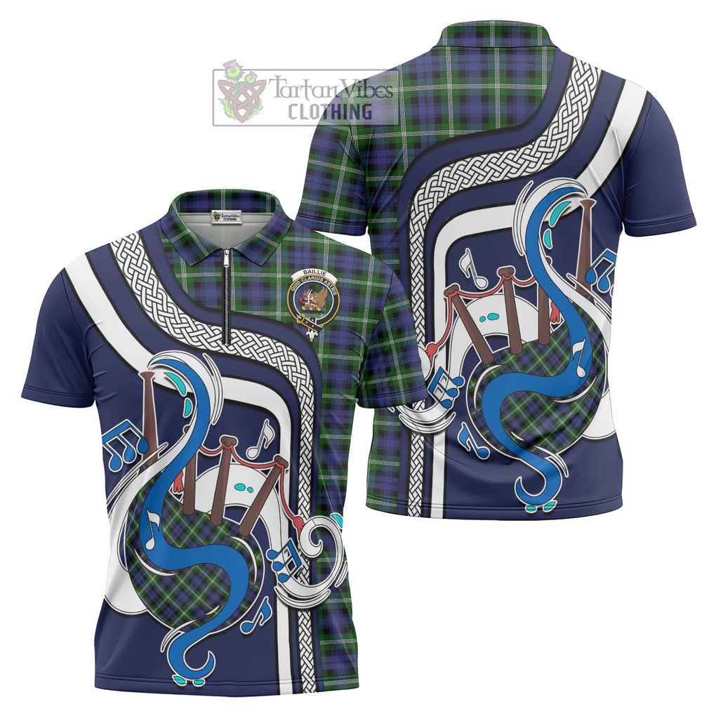 Baillie (Bailey) Tartan Zipper Polo Shirt with Epic Bagpipe Style Unisex - Tartanvibesclothing Shop