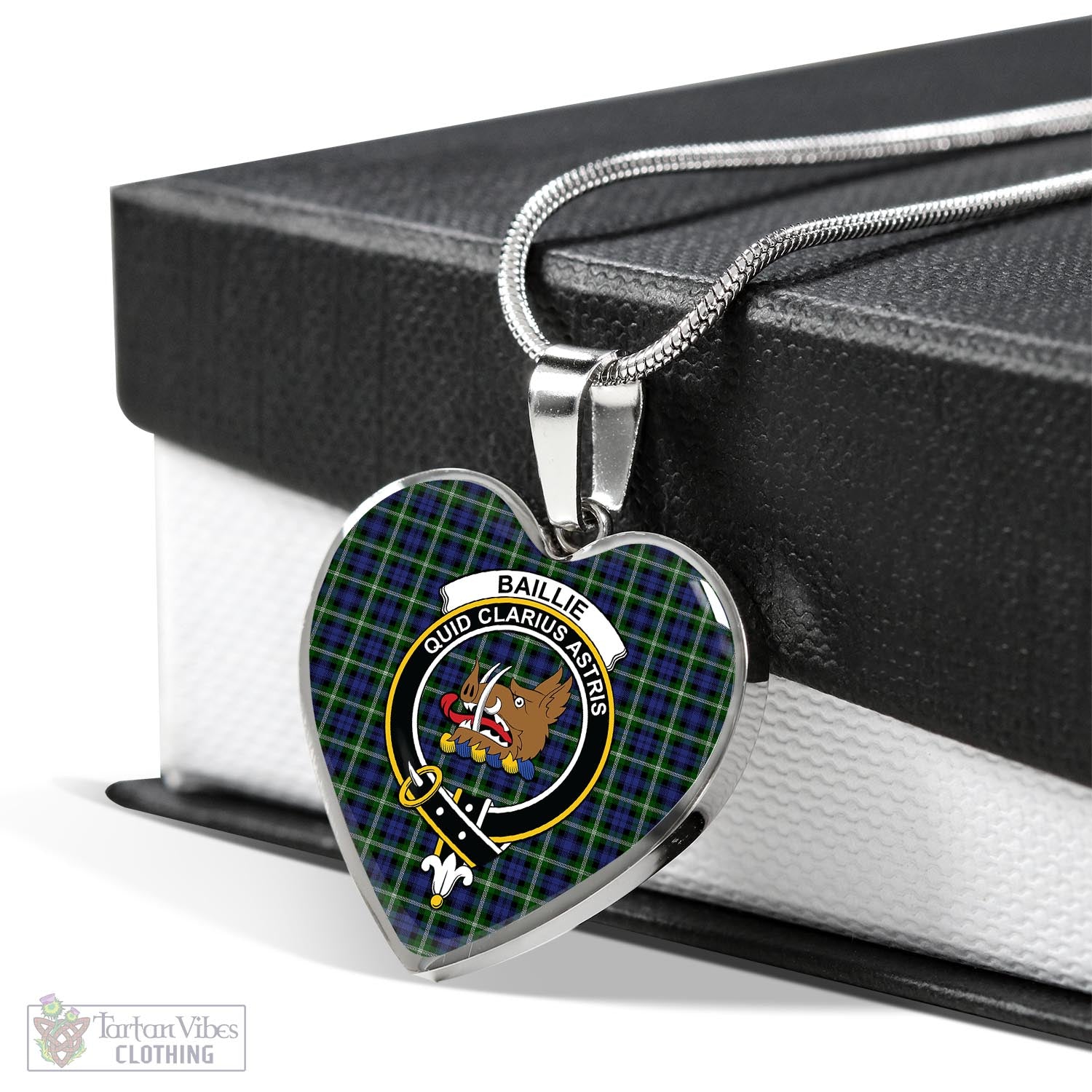 Tartan Vibes Clothing Baillie Modern Tartan Heart Necklace with Family Crest