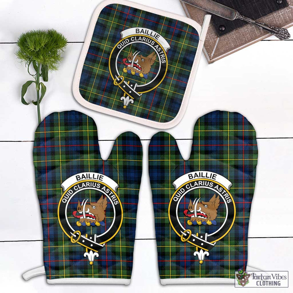 Baillie (Bailey) Tartan Combo Oven Mitt & Pot-Holder with Family Crest Combo 1 Oven Mitt & 1 Pot-Holder White - Tartan Vibes Clothing