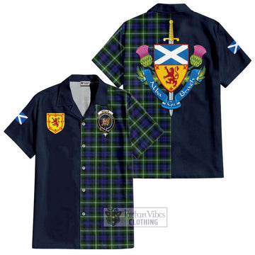 Baillie (Bailey) Tartan Short Sleeve Button Shirt Alba with Scottish Lion Royal Arm Half Style