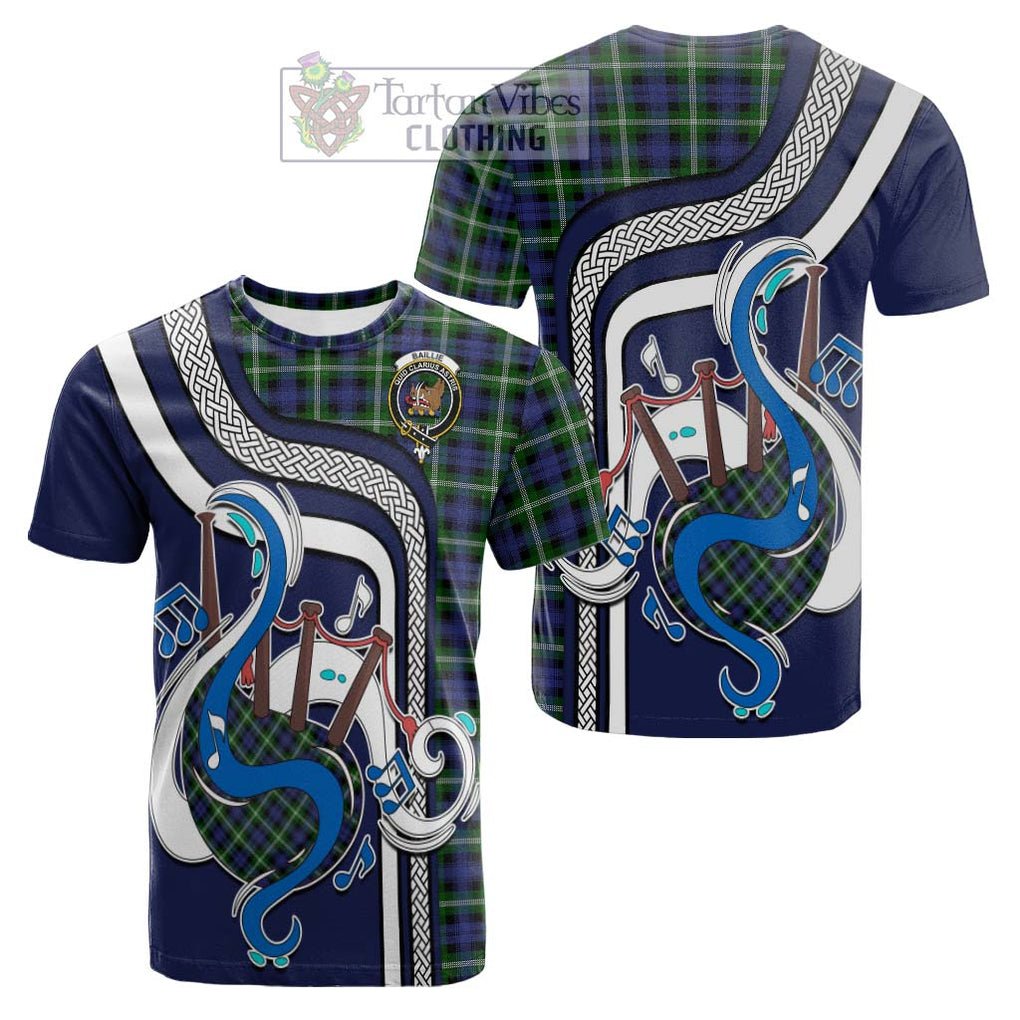 Tartan Vibes Clothing Baillie Modern Tartan Cotton T-shirt with Epic Bagpipe Style