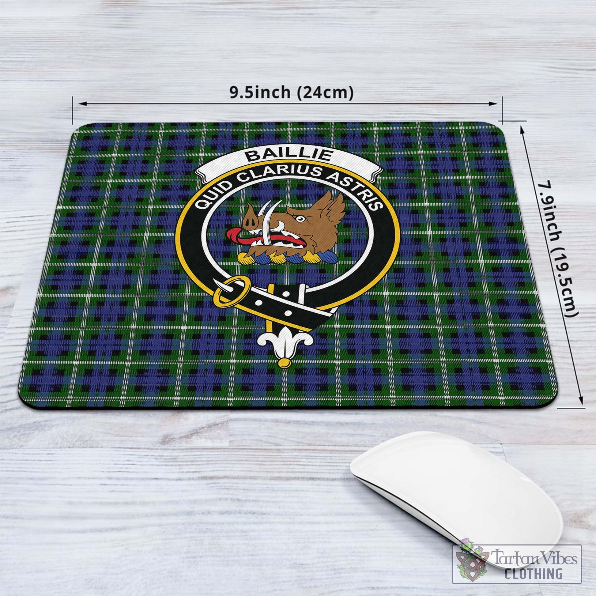 Tartan Vibes Clothing Baillie Modern Tartan Mouse Pad with Family Crest