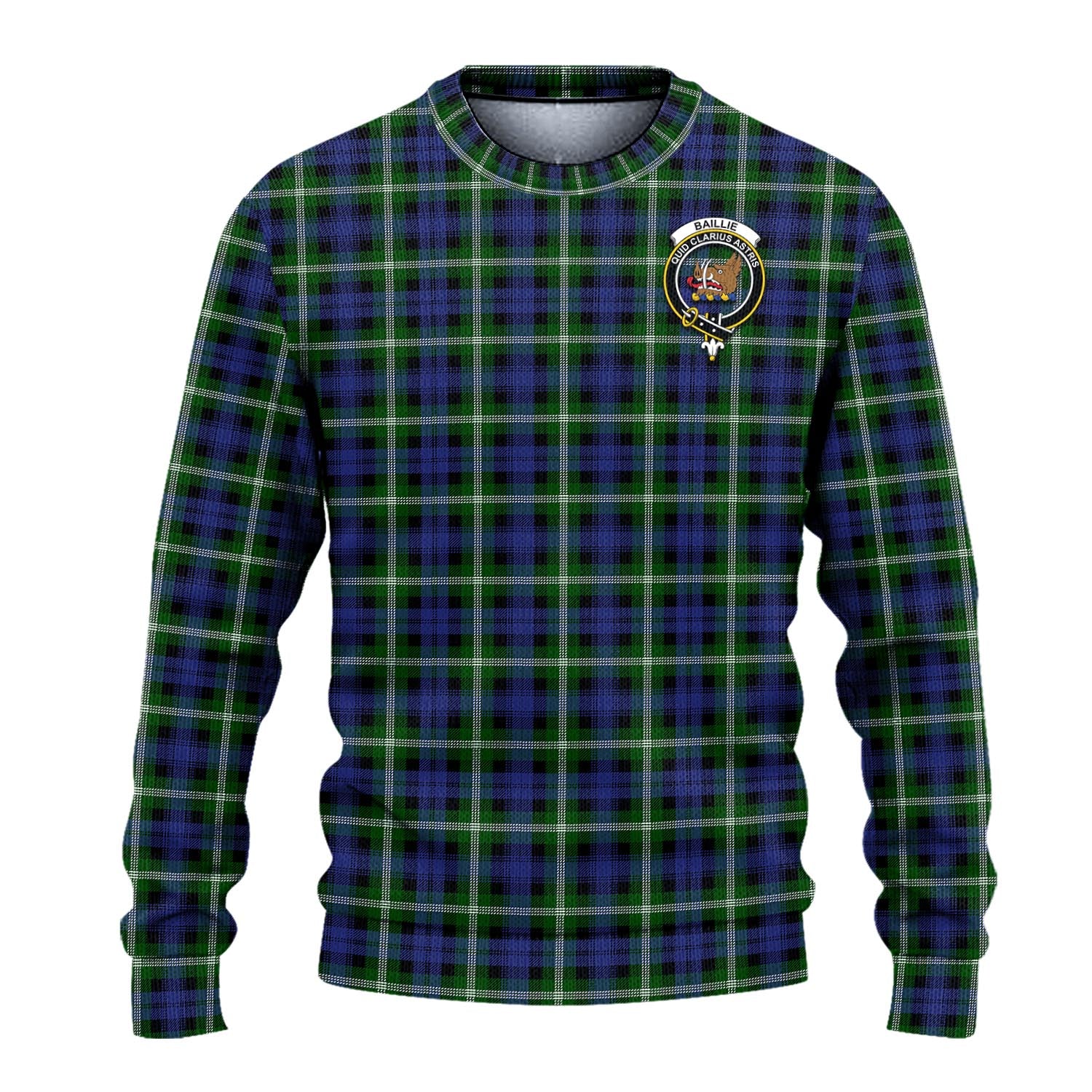 Baillie Modern Tartan Knitted Sweater with Family Crest - Tartanvibesclothing