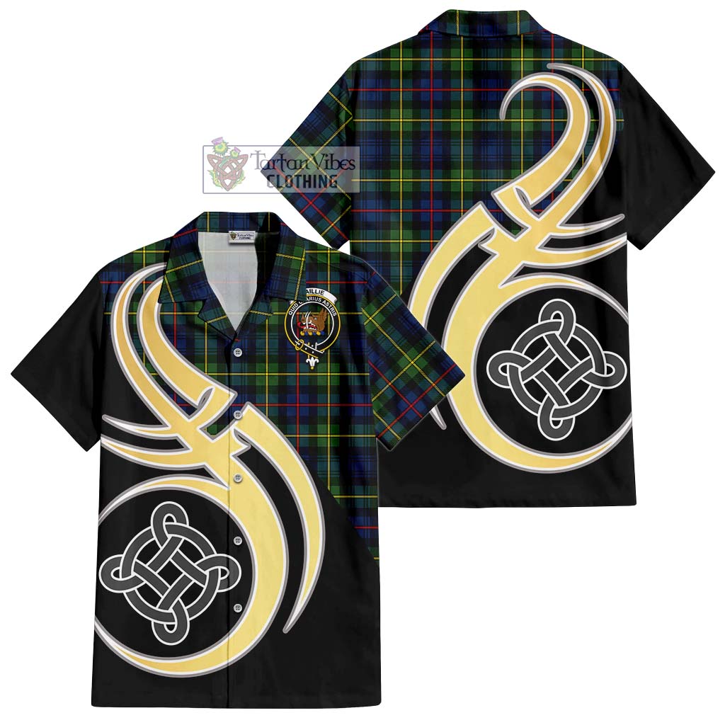 Baillie (Bailey) Tartan Short Sleeve Button Shirt with Family Crest and Celtic Symbol Style - Tartan Vibes Clothing