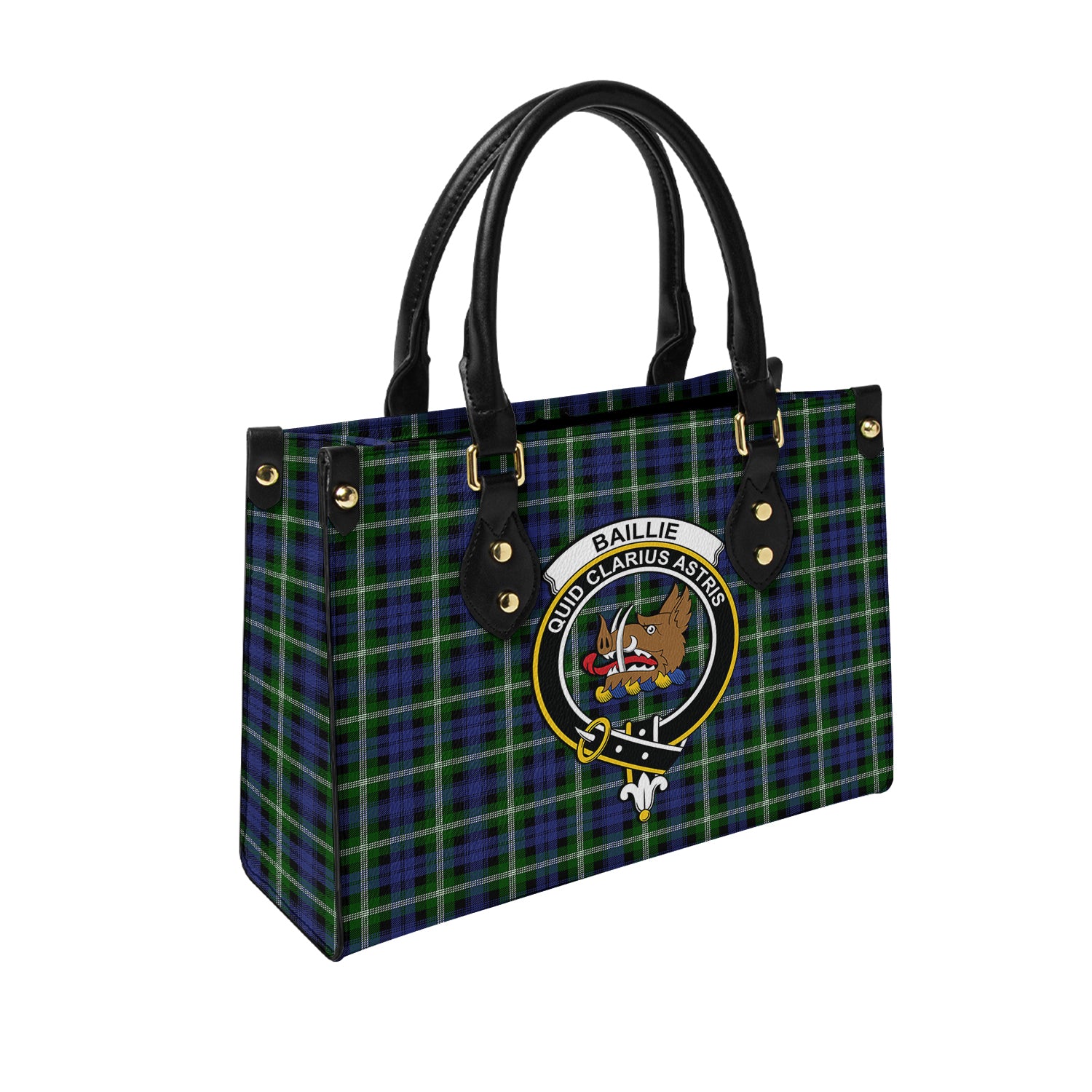 Baillie Modern Tartan Leather Bag with Family Crest - Tartanvibesclothing