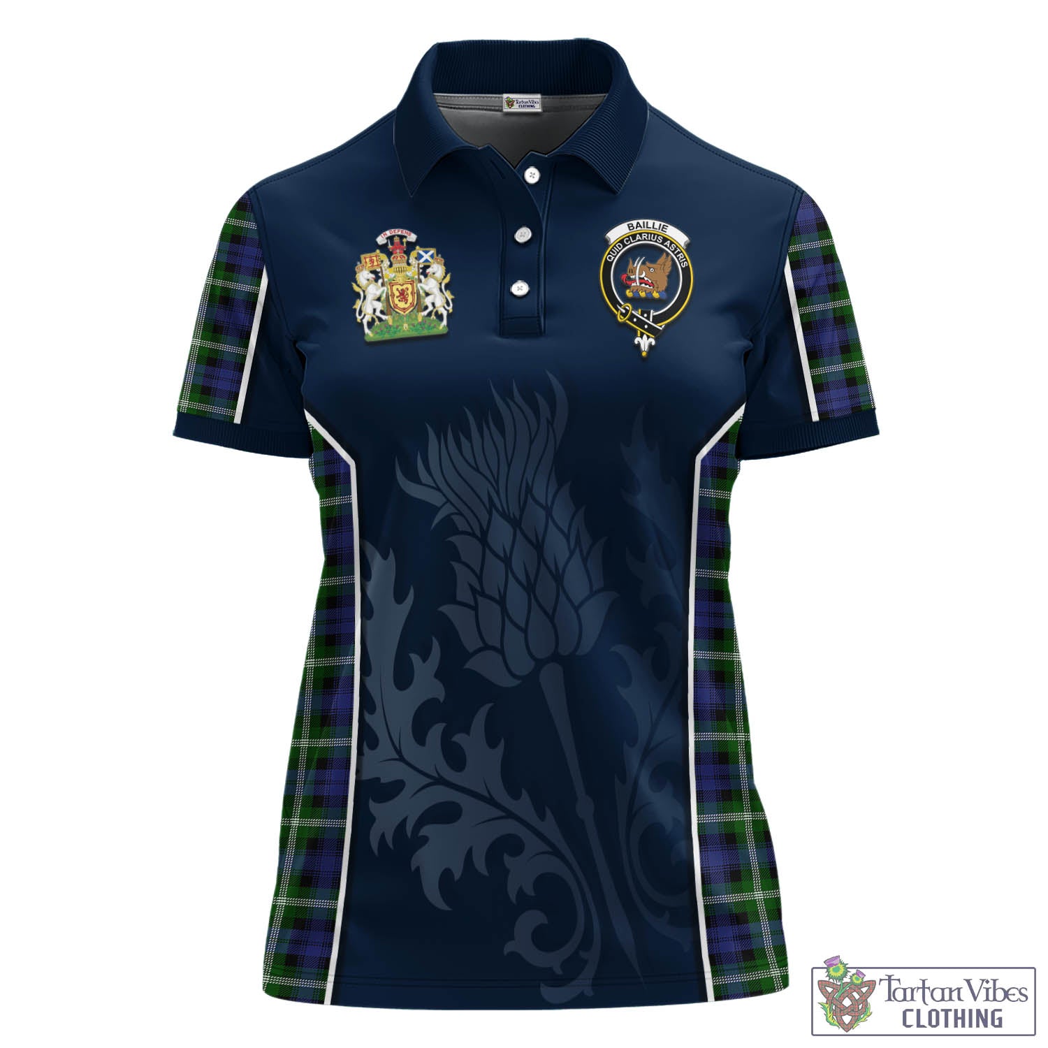 Tartan Vibes Clothing Baillie Modern Tartan Women's Polo Shirt with Family Crest and Scottish Thistle Vibes Sport Style