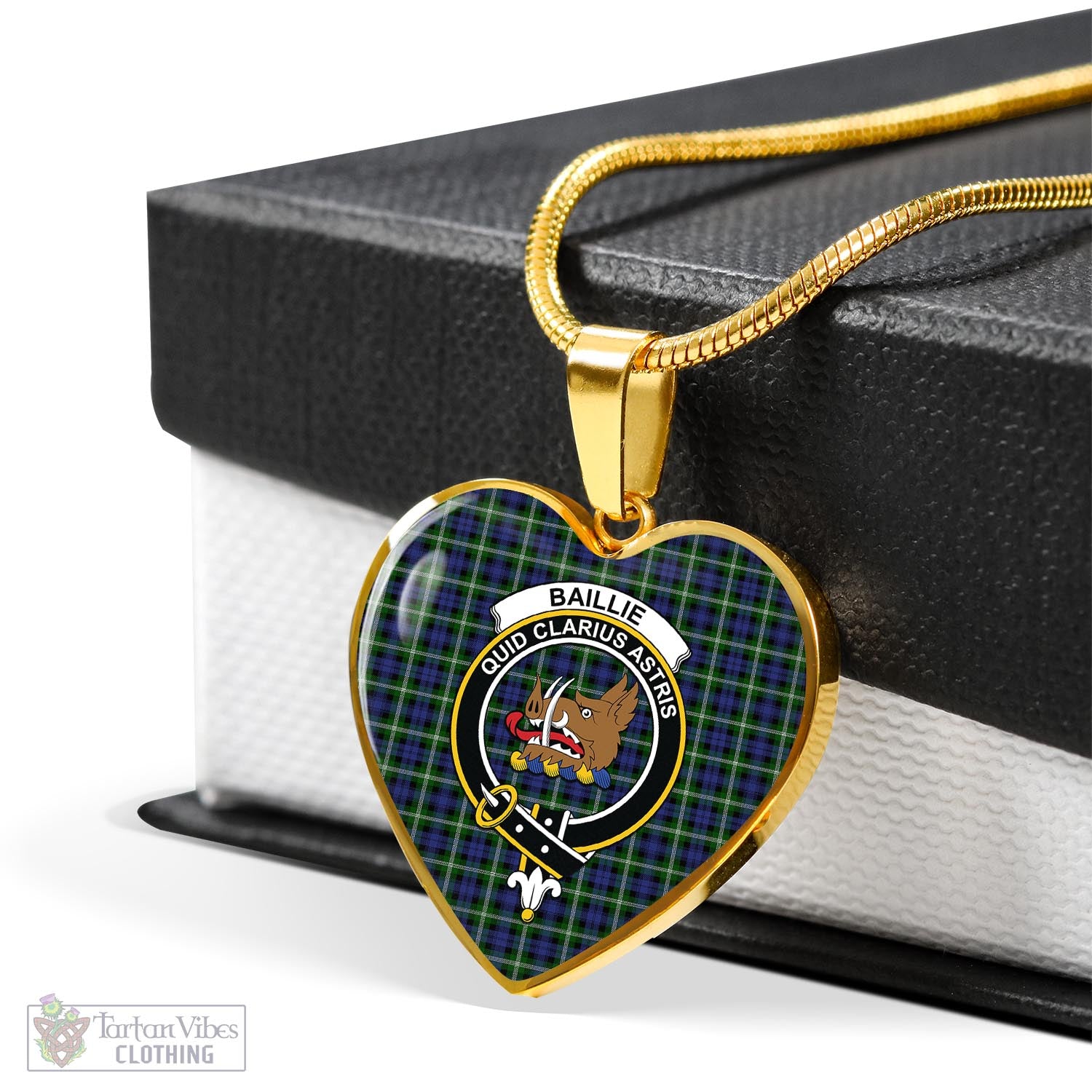 Tartan Vibes Clothing Baillie Modern Tartan Heart Necklace with Family Crest