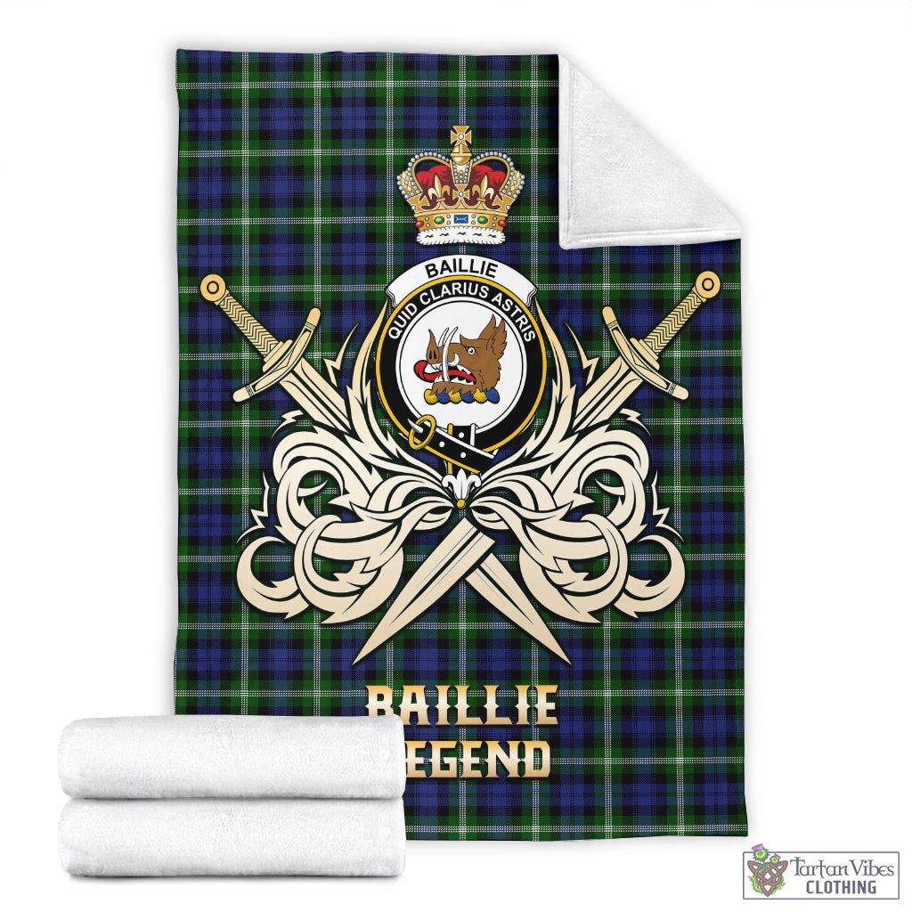 Tartan Vibes Clothing Baillie Modern Tartan Blanket with Clan Crest and the Golden Sword of Courageous Legacy