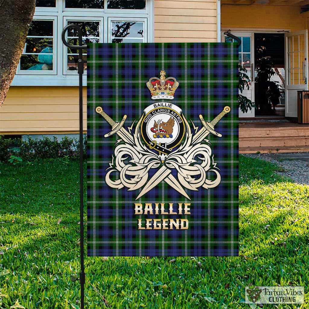 Tartan Vibes Clothing Baillie Modern Tartan Flag with Clan Crest and the Golden Sword of Courageous Legacy