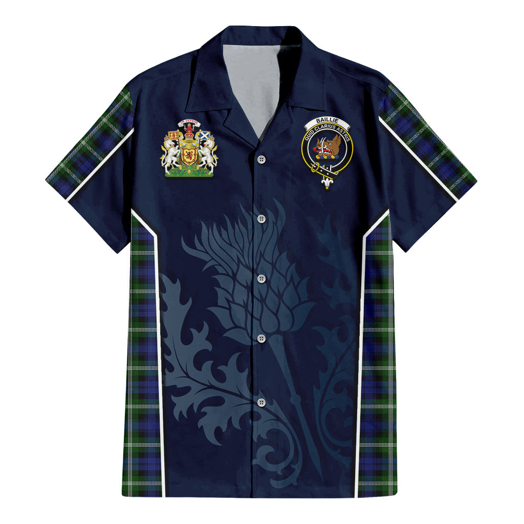 Tartan Vibes Clothing Baillie Modern Tartan Short Sleeve Button Up Shirt with Family Crest and Scottish Thistle Vibes Sport Style