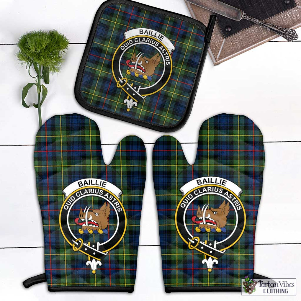 Baillie (Bailey) Tartan Combo Oven Mitt & Pot-Holder with Family Crest Combo 1 Oven Mitt & 1 Pot-Holder Black - Tartan Vibes Clothing