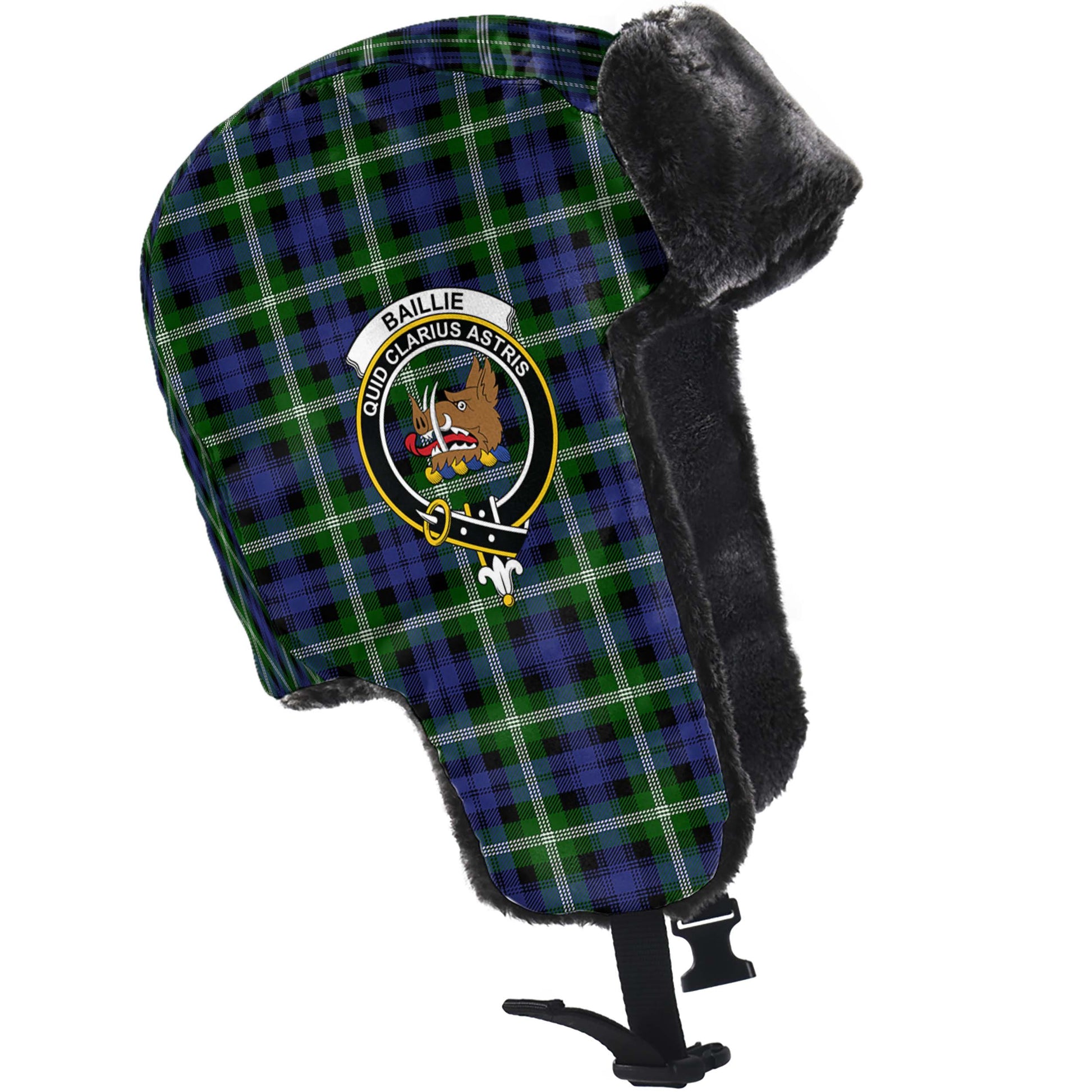 Baillie Modern Tartan Winter Trapper Hat with Family Crest - Tartanvibesclothing