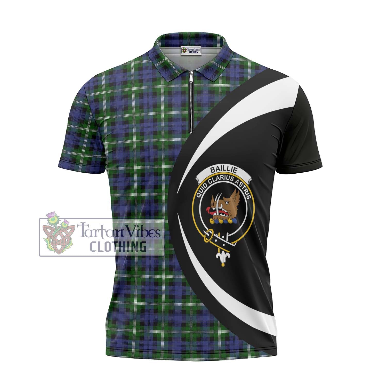 Tartan Vibes Clothing Baillie Modern Tartan Zipper Polo Shirt with Family Crest Circle Style