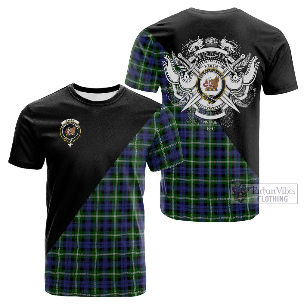 Tartan Vibes Clothing Baillie Modern Tartan Cotton T-shirt with Family Crest and Military Logo Style