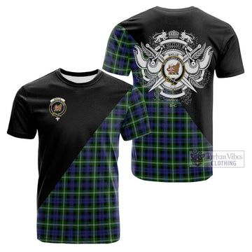 Baillie (Bailey) Tartan Cotton T-shirt with Family Crest and Military Logo Style