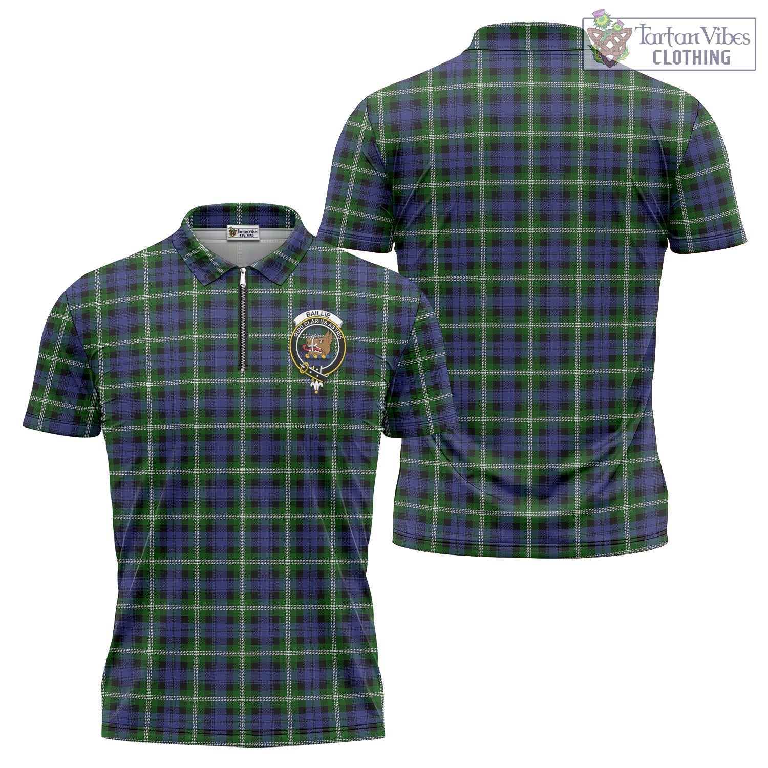 Tartan Vibes Clothing Baillie Modern Tartan Zipper Polo Shirt with Family Crest