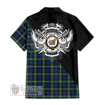 Baillie (Bailey) Tartan Short Sleeve Button Shirt with Family Crest and Military Logo Style