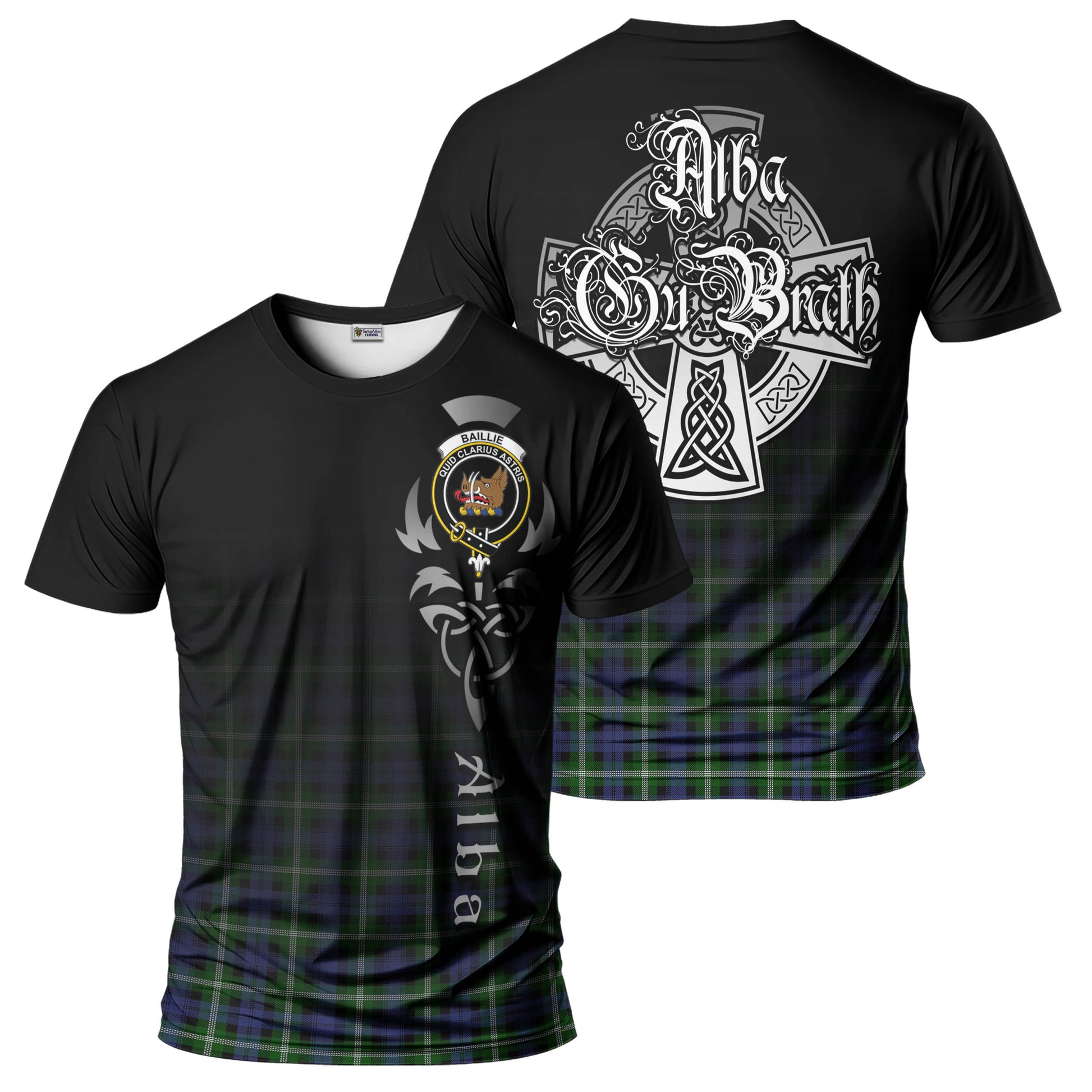 Tartan Vibes Clothing Baillie Modern Tartan T-Shirt Featuring Alba Gu Brath Family Crest Celtic Inspired