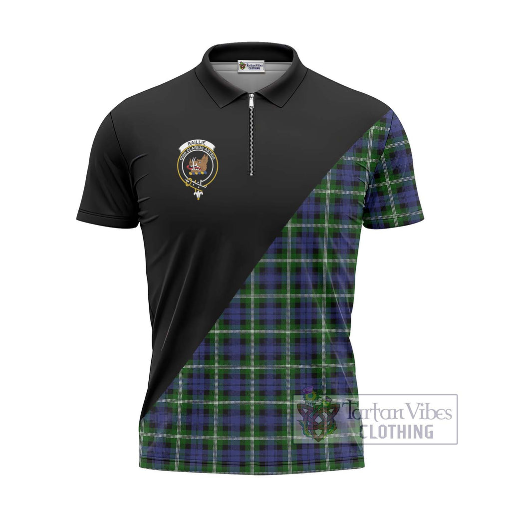 Baillie (Bailey) Tartan Zipper Polo Shirt with Family Crest and Military Logo Style - Tartanvibesclothing Shop