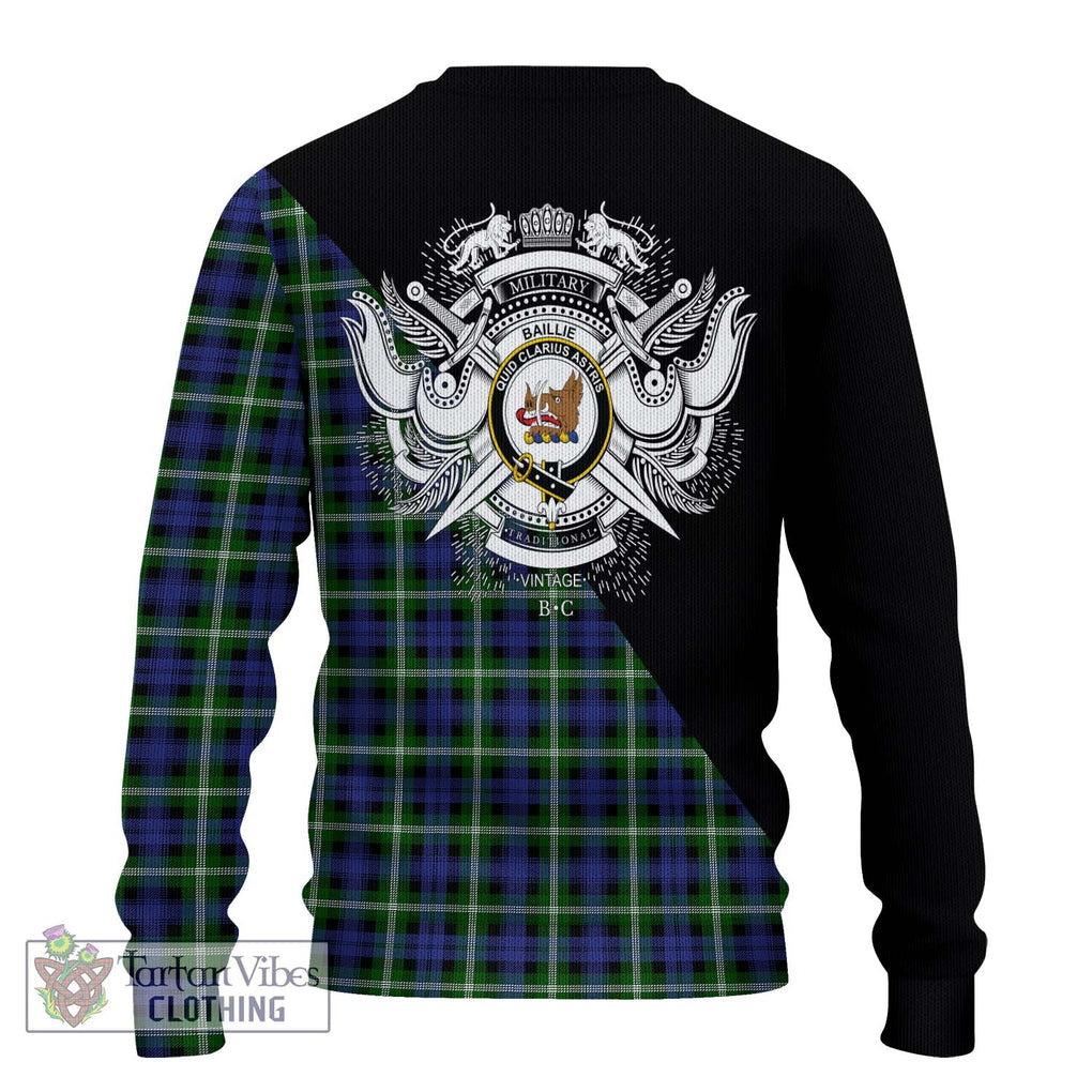 Baillie (Bailey) Tartan Knitted Sweater with Family Crest and Military Logo Style - Tartanvibesclothing Shop