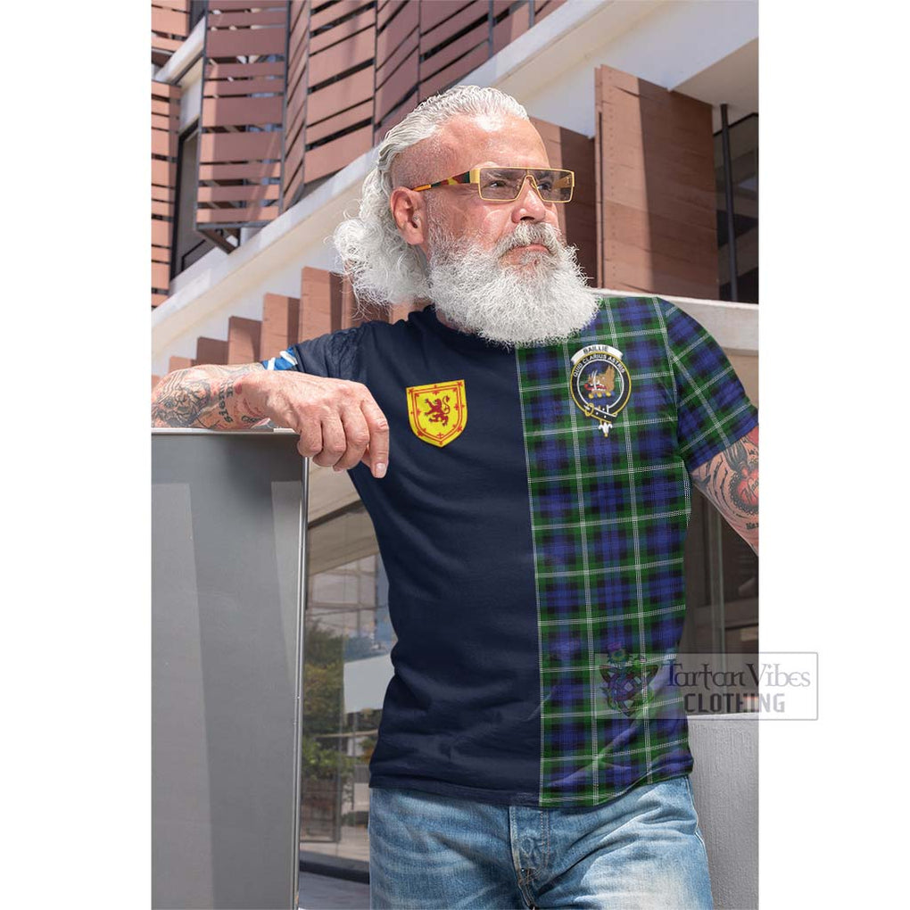 Tartan Vibes Clothing Baillie Modern Tartan Cotton T-shirt with Scottish Lion Royal Arm Half Style