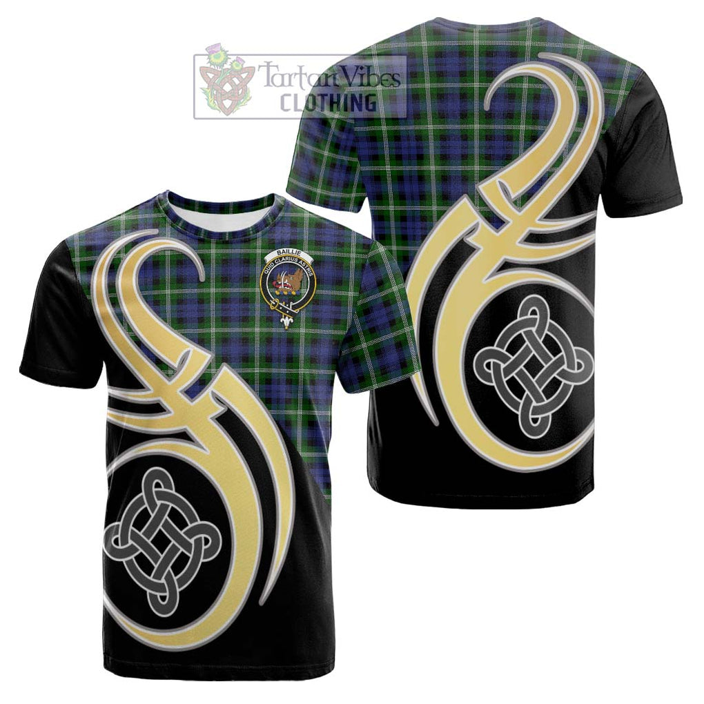 Tartan Vibes Clothing Baillie Modern Tartan Cotton T-shirt with Family Crest and Celtic Symbol Style