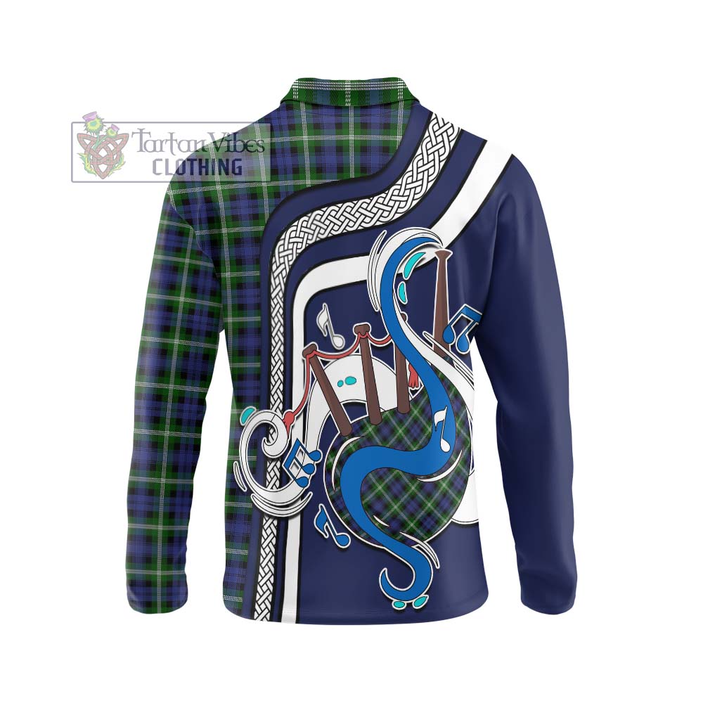 Tartan Vibes Clothing Baillie Modern Tartan Long Sleeve Polo Shirt with Epic Bagpipe Style