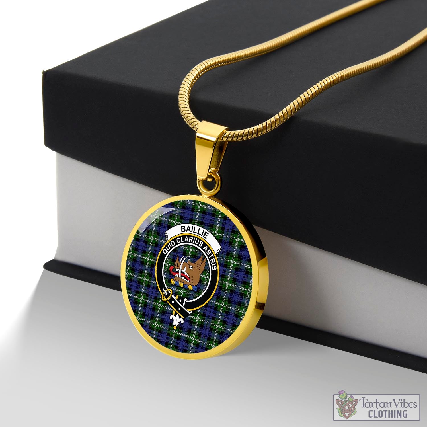 Tartan Vibes Clothing Baillie Modern Tartan Circle Necklace with Family Crest