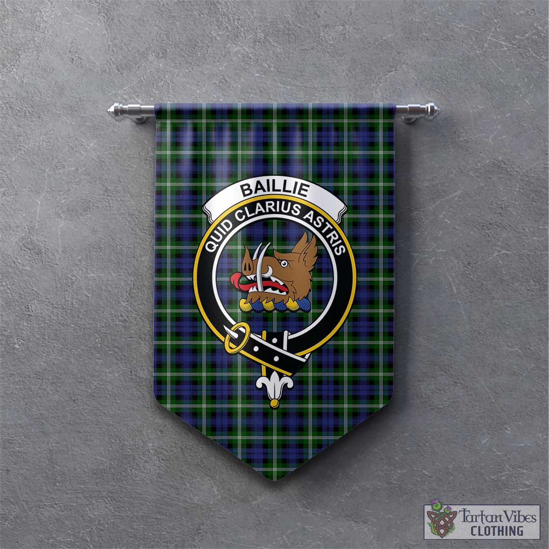 Baillie Modern Tartan Gonfalon, Tartan Banner with Family Crest