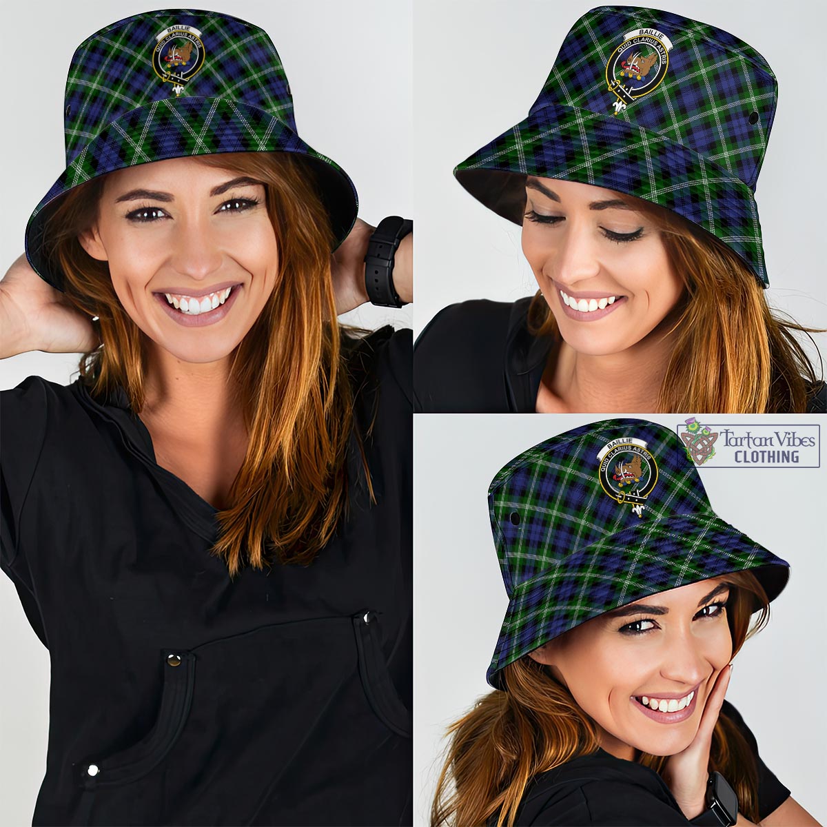 Tartan Vibes Clothing Baillie Modern Tartan Bucket Hat with Family Crest