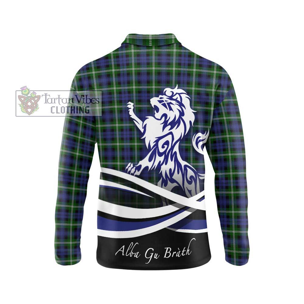 Baillie (Bailey) Tartan Long Sleeve Polo Shirt with Alba Gu Brath Regal Lion Emblem - Tartanvibesclothing Shop