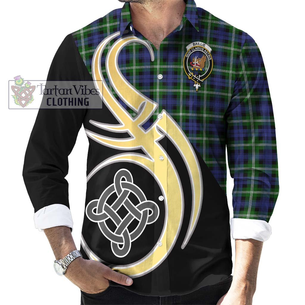 Baillie (Bailey) Tartan Long Sleeve Button Shirt with Family Crest and Celtic Symbol Style - Tartan Vibes Clothing