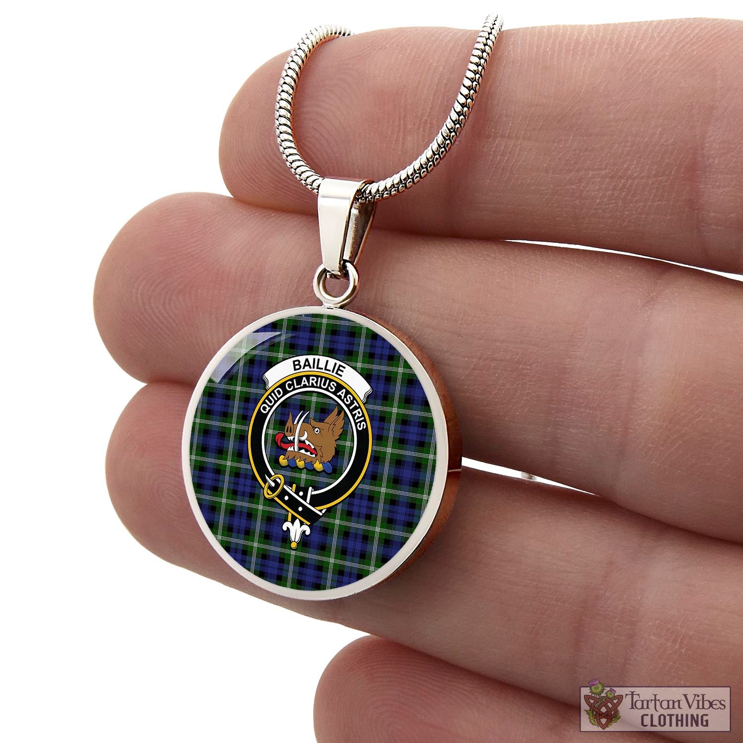 Tartan Vibes Clothing Baillie Modern Tartan Circle Necklace with Family Crest