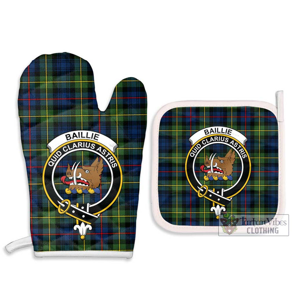 Baillie (Bailey) Tartan Combo Oven Mitt & Pot-Holder with Family Crest Combo 1 Oven Mitt & 2 Pot-Holder White - Tartan Vibes Clothing