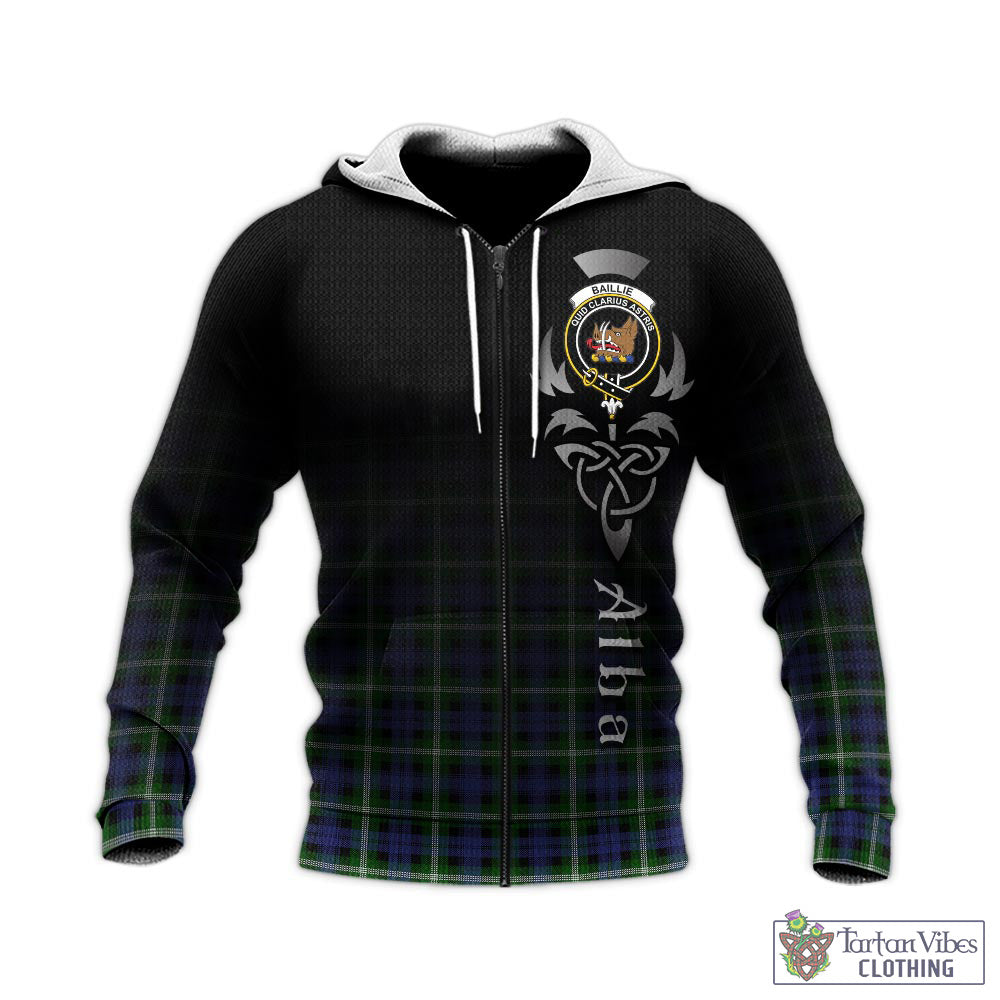 Tartan Vibes Clothing Baillie Modern Tartan Knitted Hoodie Featuring Alba Gu Brath Family Crest Celtic Inspired