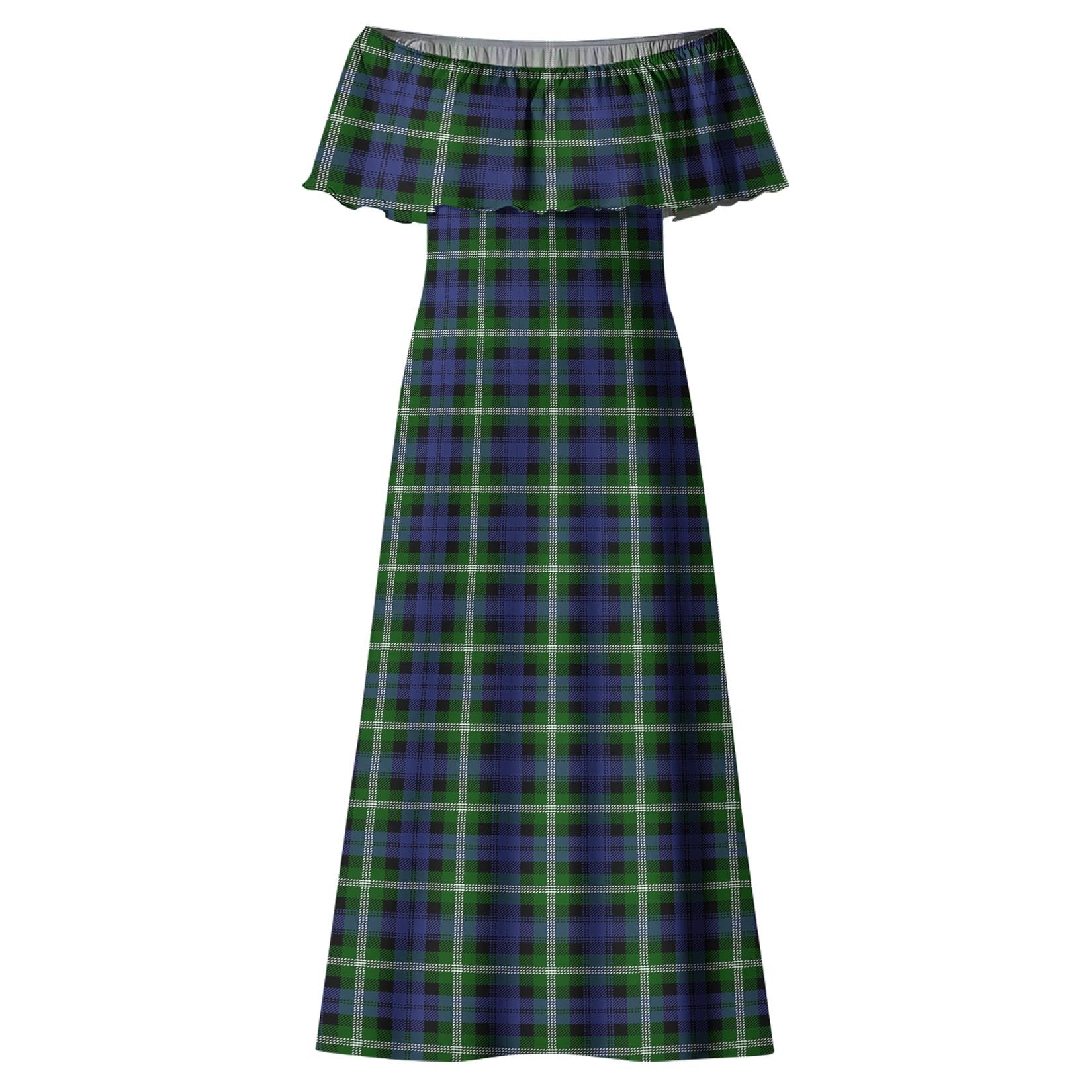 Baillie Modern Tartan Off Shoulder Long Dress - Tartanvibesclothing