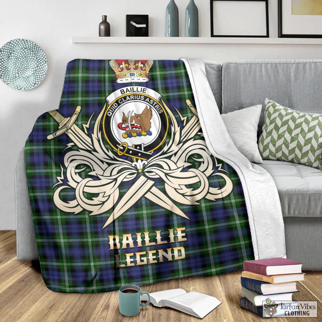 Tartan Vibes Clothing Baillie Modern Tartan Blanket with Clan Crest and the Golden Sword of Courageous Legacy