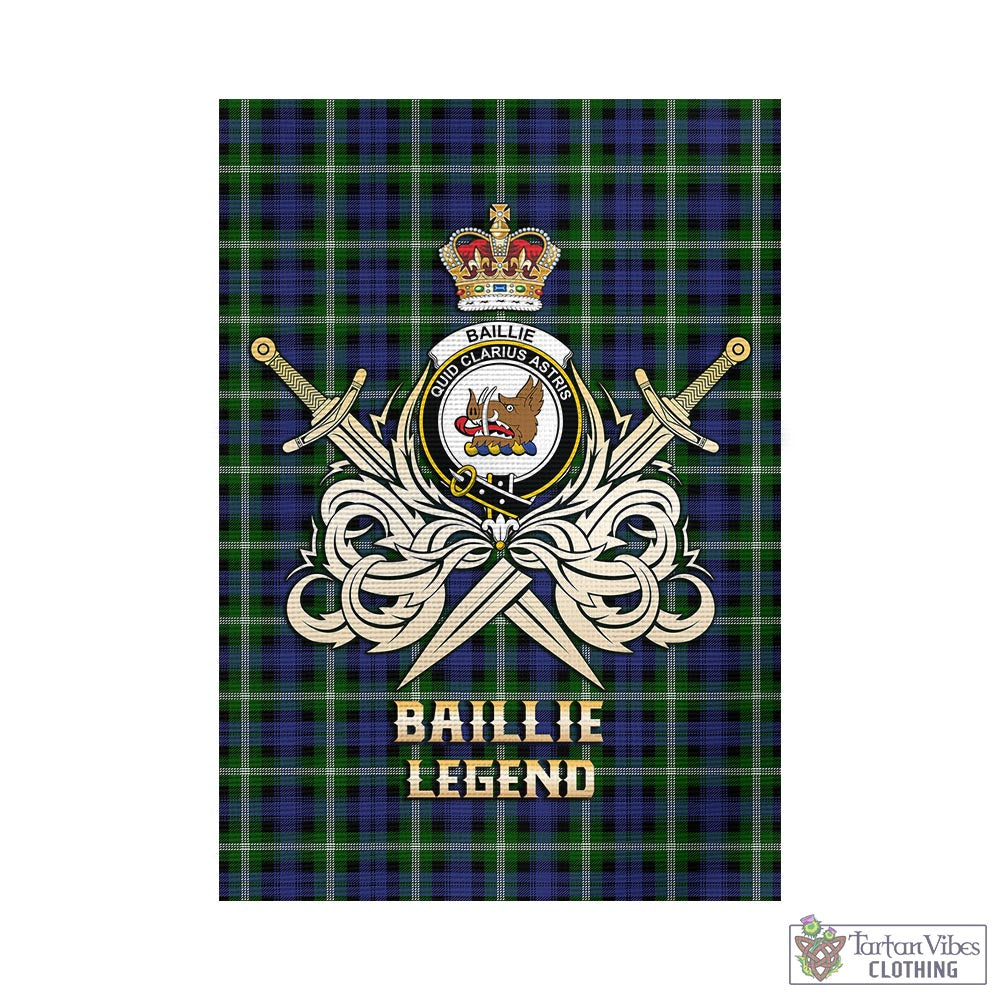 Tartan Vibes Clothing Baillie Modern Tartan Flag with Clan Crest and the Golden Sword of Courageous Legacy