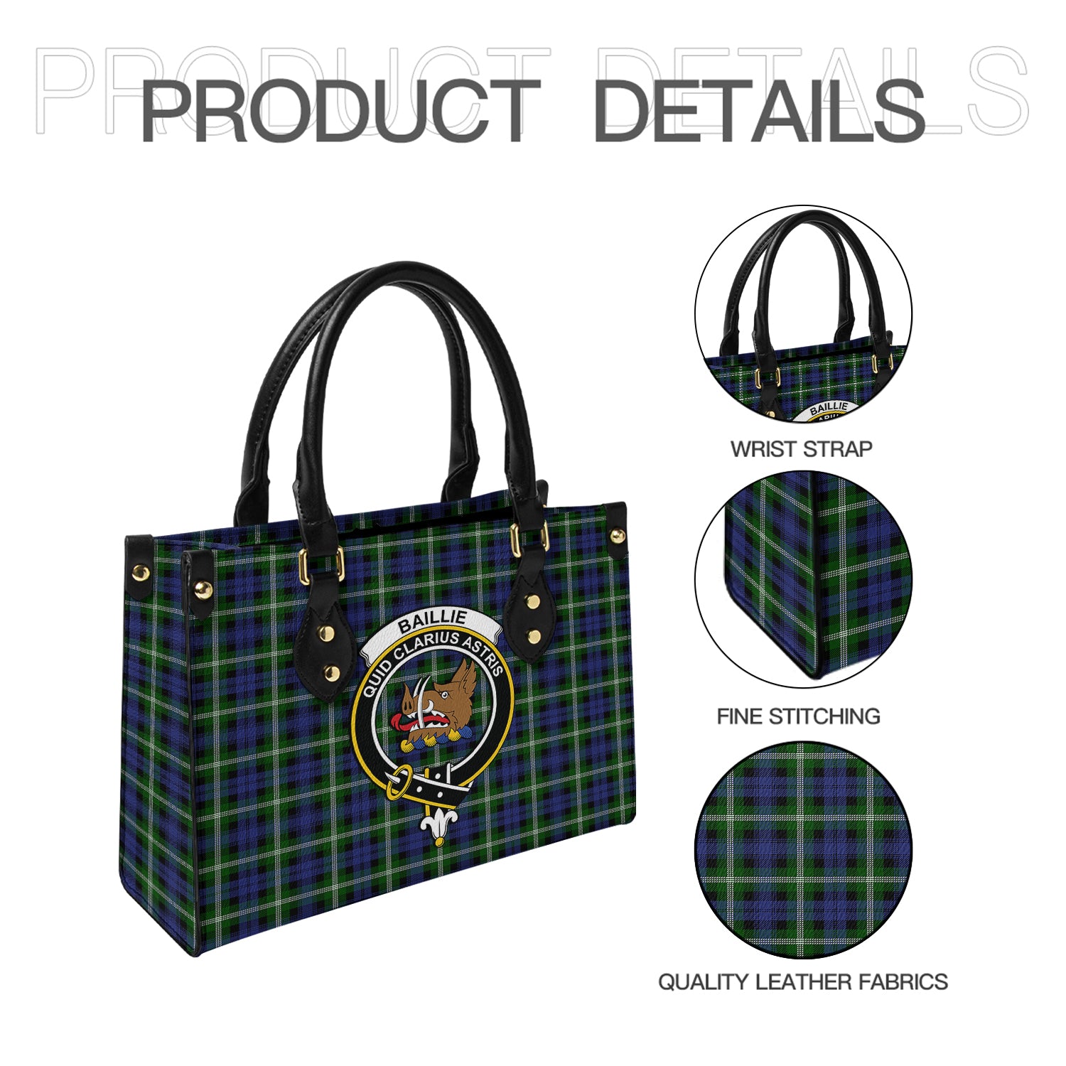 Baillie Modern Tartan Leather Bag with Family Crest - Tartanvibesclothing