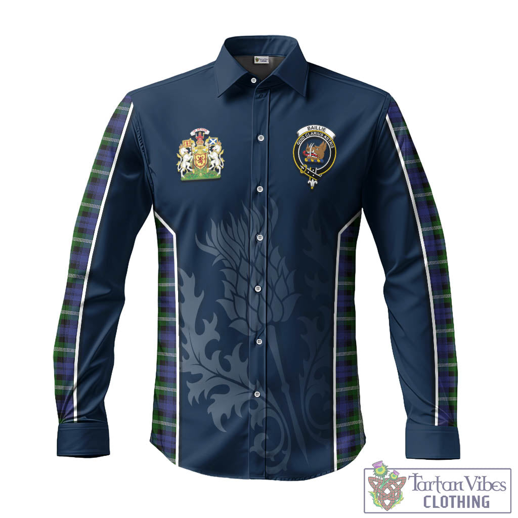 Tartan Vibes Clothing Baillie Modern Tartan Long Sleeve Button Up Shirt with Family Crest and Scottish Thistle Vibes Sport Style