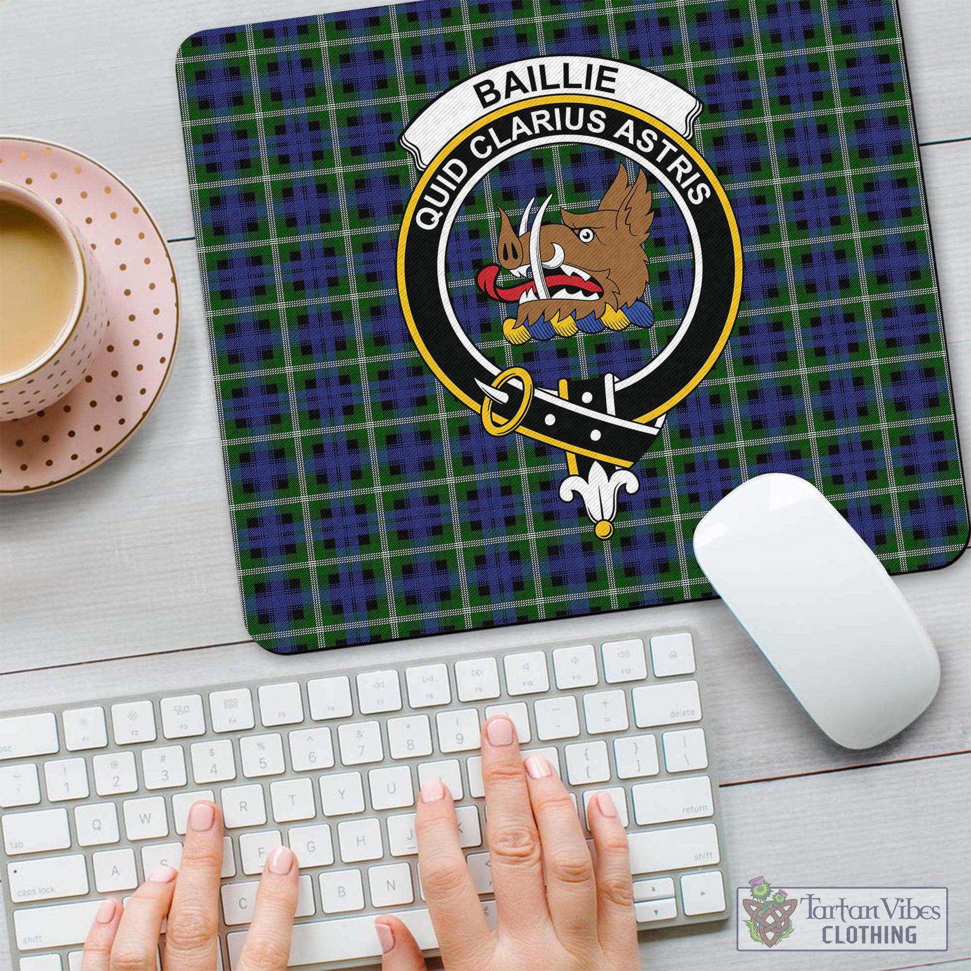 Tartan Vibes Clothing Baillie Modern Tartan Mouse Pad with Family Crest