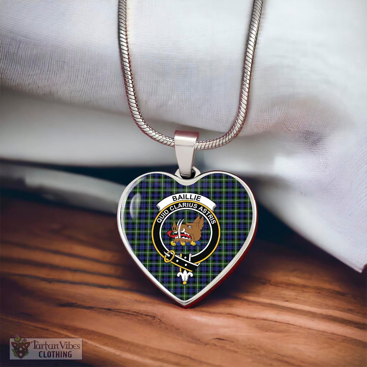 Tartan Vibes Clothing Baillie Modern Tartan Heart Necklace with Family Crest